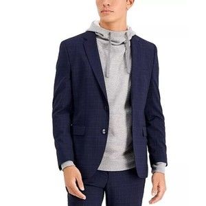 HUGO BOSS Jeffery 212 Modern  Wool Blend Suit Jacket Blazer Mens Blue Plaid